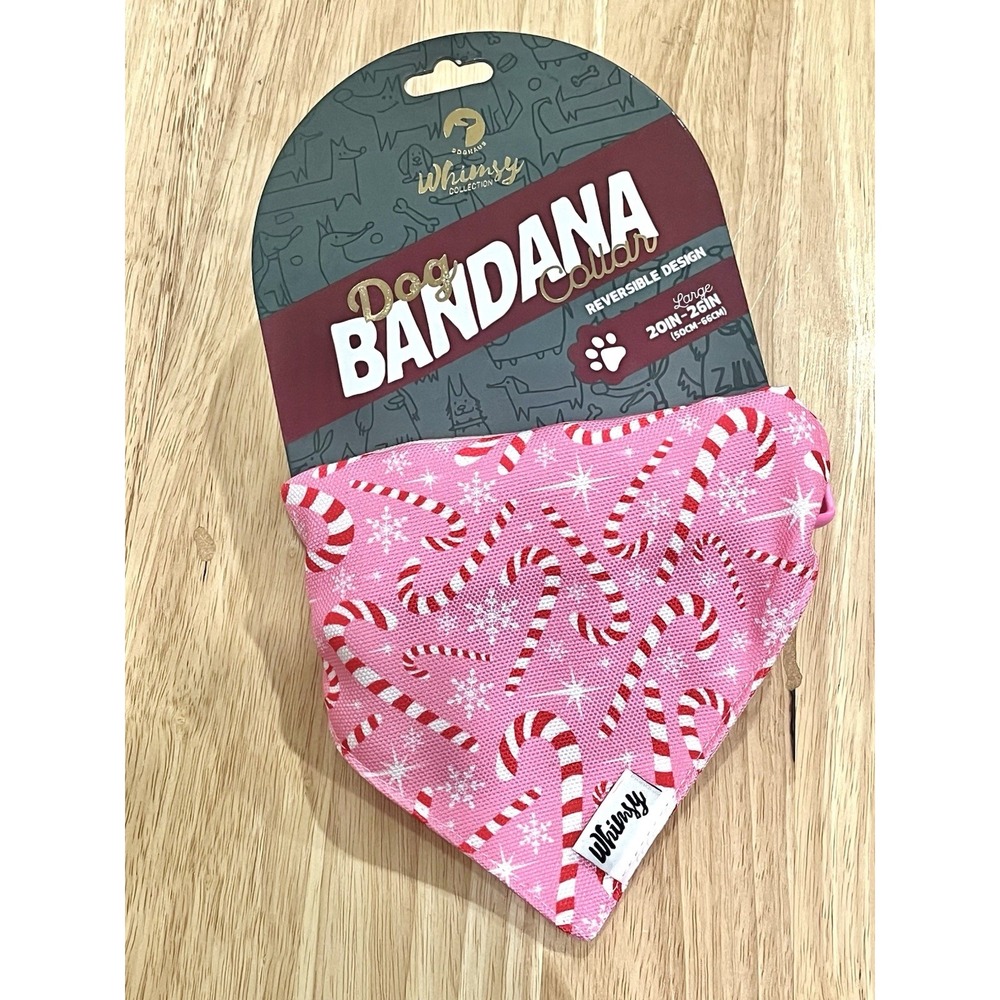 Whimsy Dog Bandana Collar Large 20"-26" Neck Reversible Pink Candy Cane Holiday